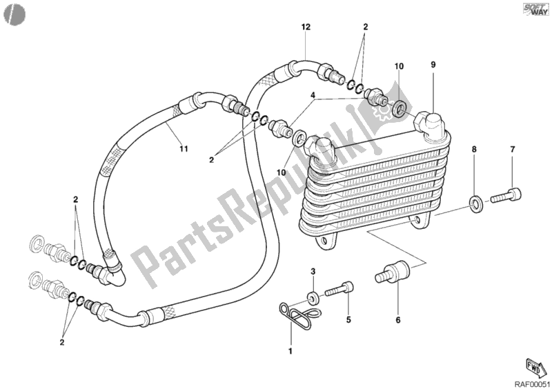 Tutte le parti per il Radiatore Dell'olio del Ducati Monster S2R 800 USA 2005